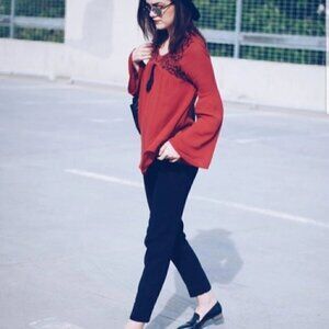 Society Girl Wine Red Burgundy Boho Bell Sleeve Lace Top